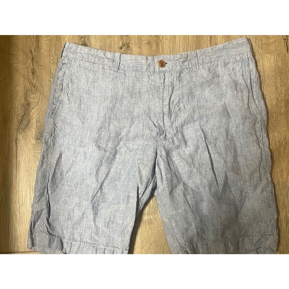 J. Crew Mens Size 36 Stanton Blue Shorts 100% Linen Pockets Flat Front